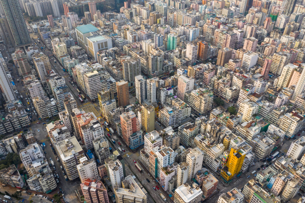 Sham Shui po, Hong Kong 19 March 2019: Top down view of Hong Kong city