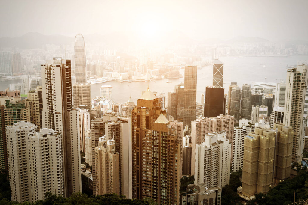 Aerial view of skyscrapers in Hong Kong